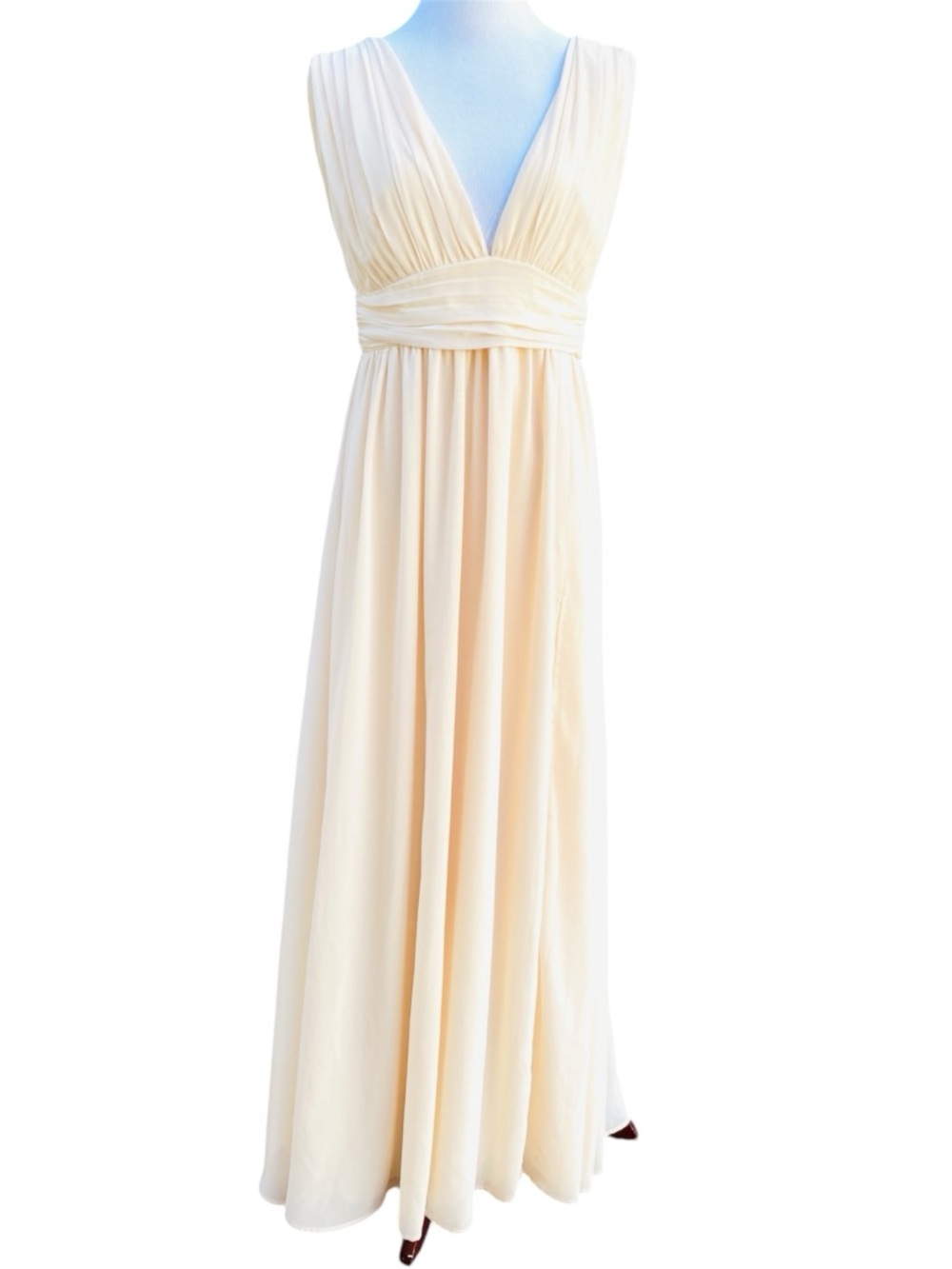 Lulus Heavenly Hues Dress Chiffon Blush Pink Maxi Gown Medium Wedding Ethereal
